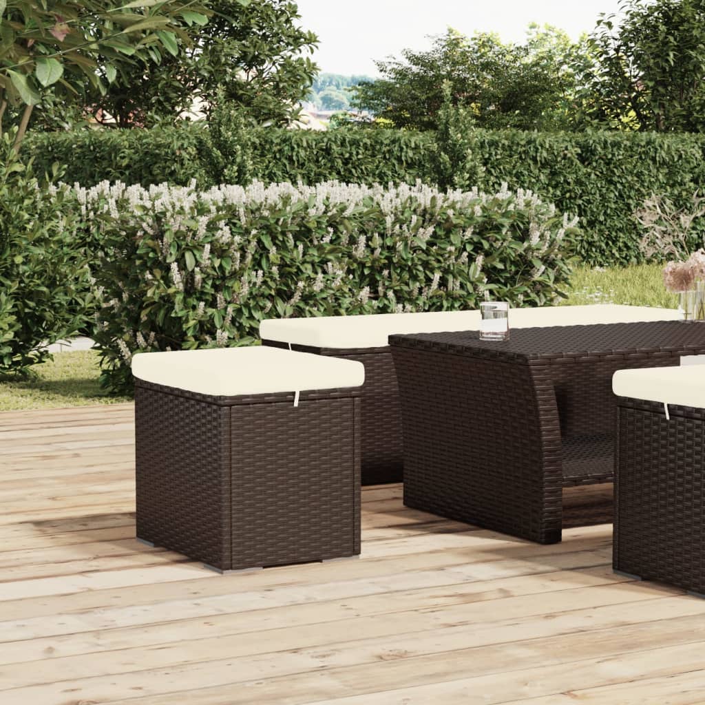 vidaXL Ottoman with Cushion Brown 40x30x40 cm Poly Rattan