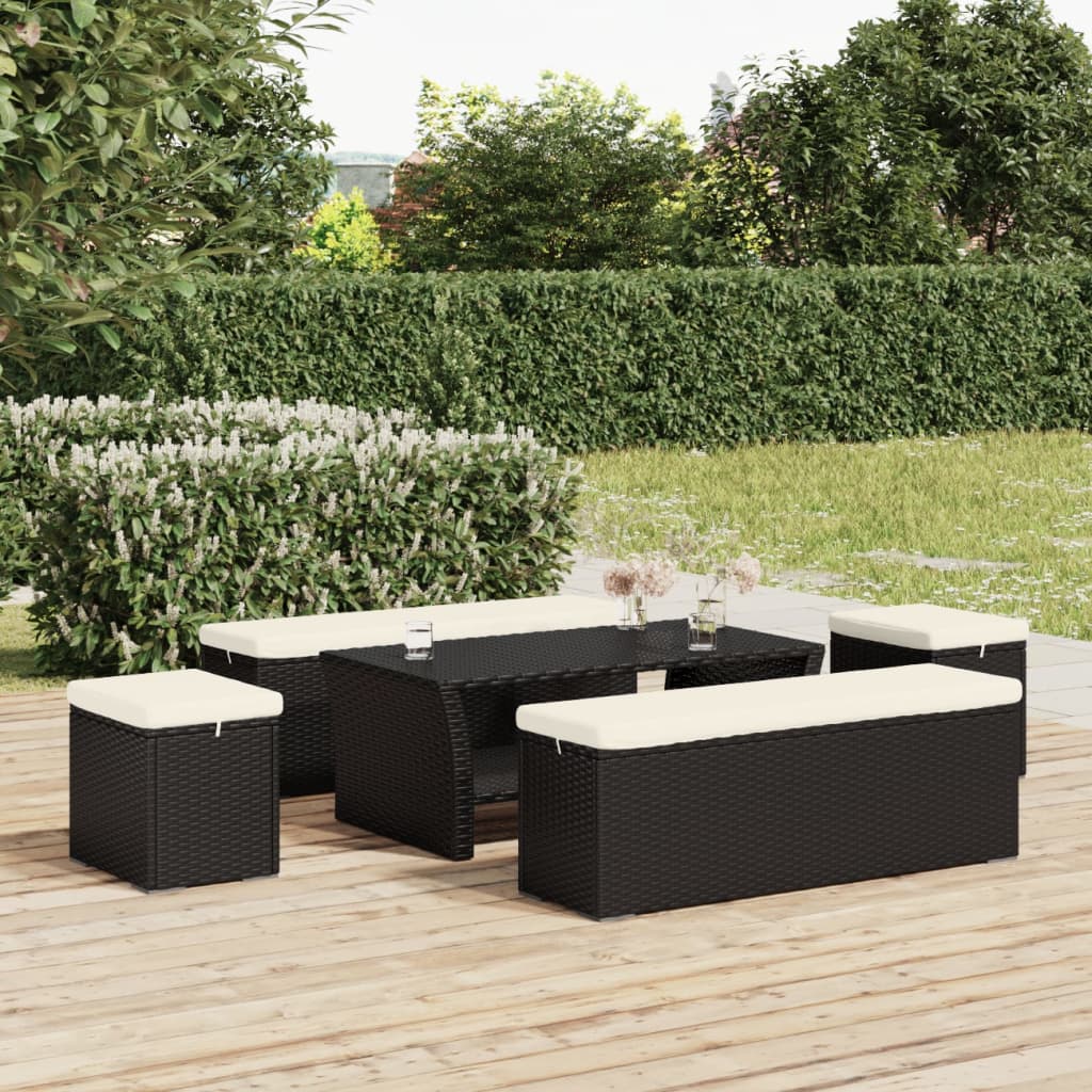 vidaXL Ottomans with Cushions 2 pcs Black 40x30x40 cm Poly Rattan
