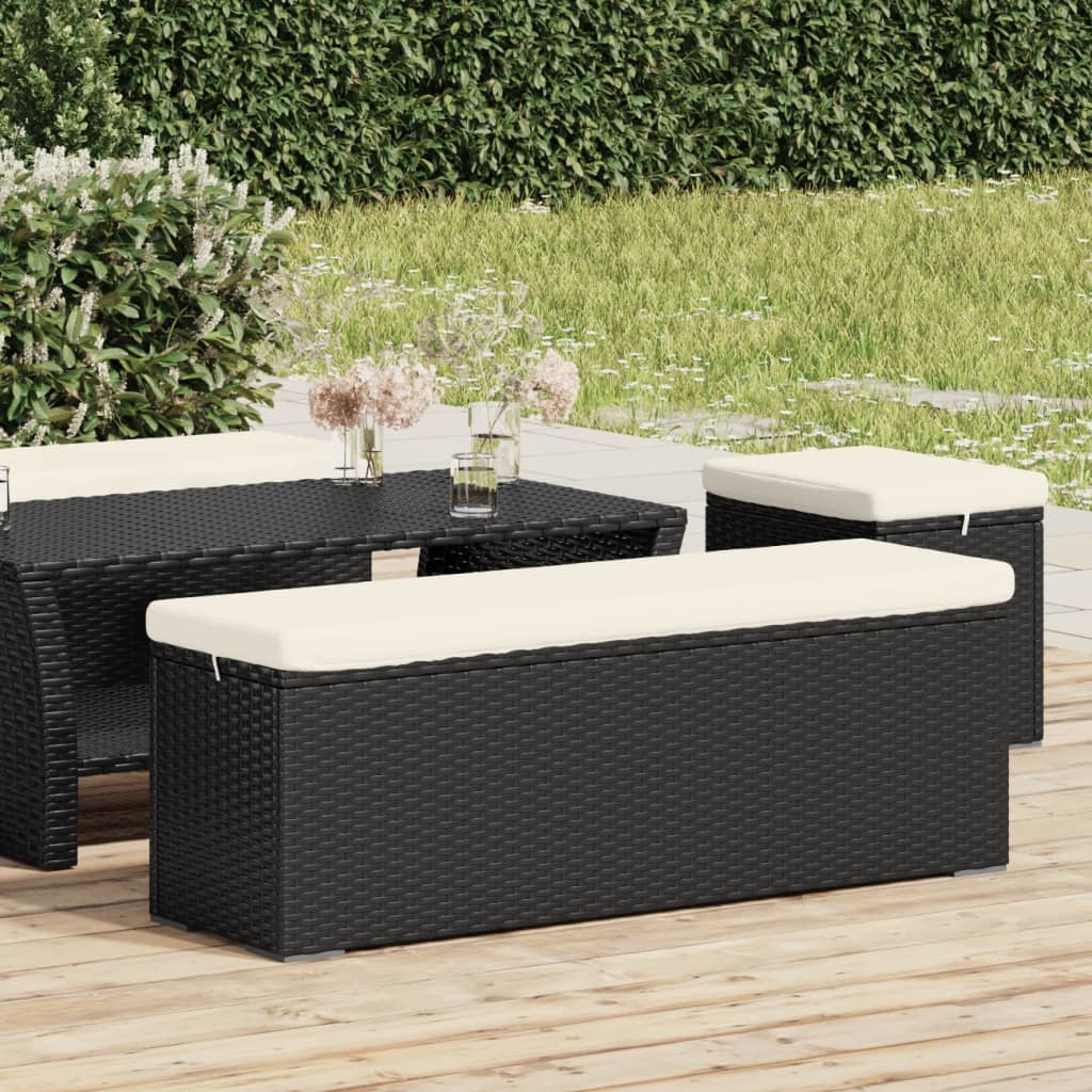 vidaXL Ottoman Bench with Cushion Black 110x30x40 cm Poly Rattan