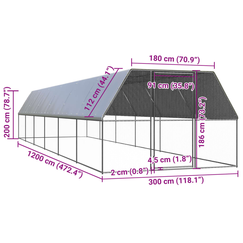 8720845682620_g_en_hd_4 vidaXL Outdoor Chicken Cage 3x12x2 m Galvanised Steel - Image 5