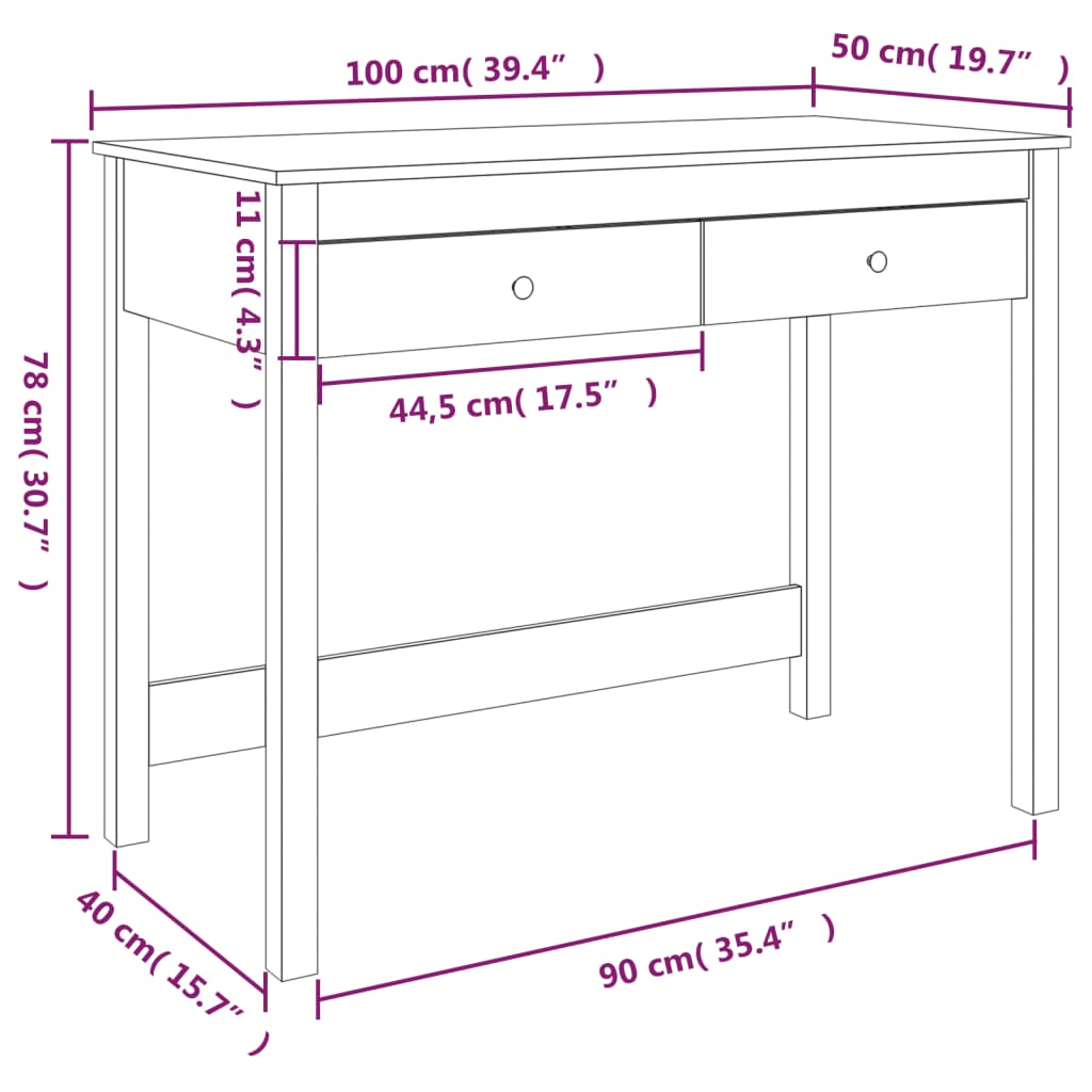 8720845683627_g_en_hd_8 vidaXL Desk with Drawers White 100x50x78 cm Solid Wood Pine - Image 11