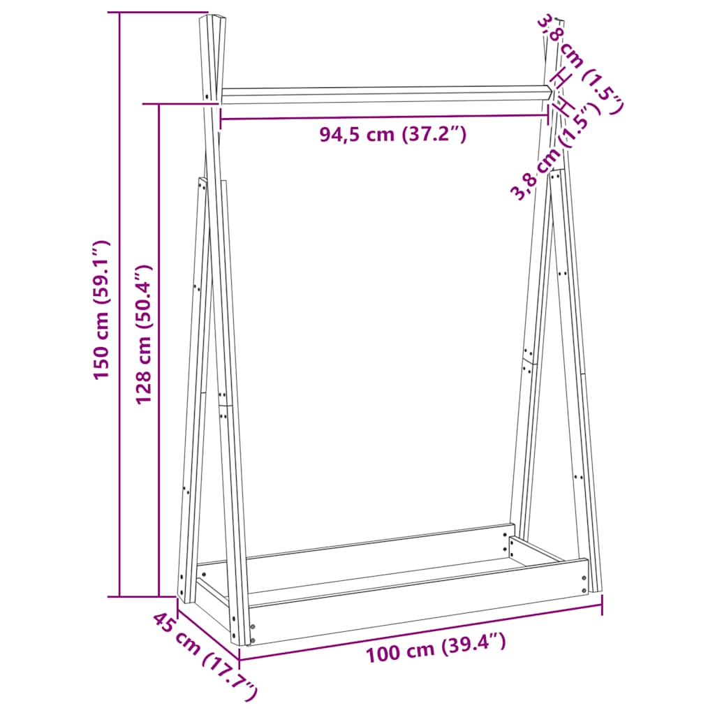 8720845687014_g_en_hd_5 vidaXL Clothes Rack 100x45x150 cm Solid Wood Pine - Image 7