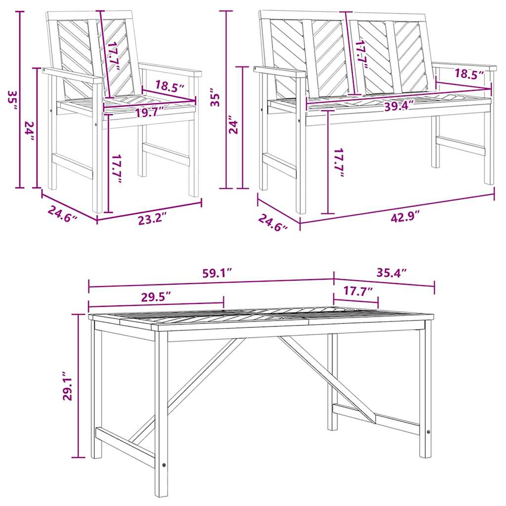 8720845689353_wbg-siz_en_hd_1 vidaXL Garden Dining Set 4 pcs Brown 150 x 90 x 74 cm - Image 12