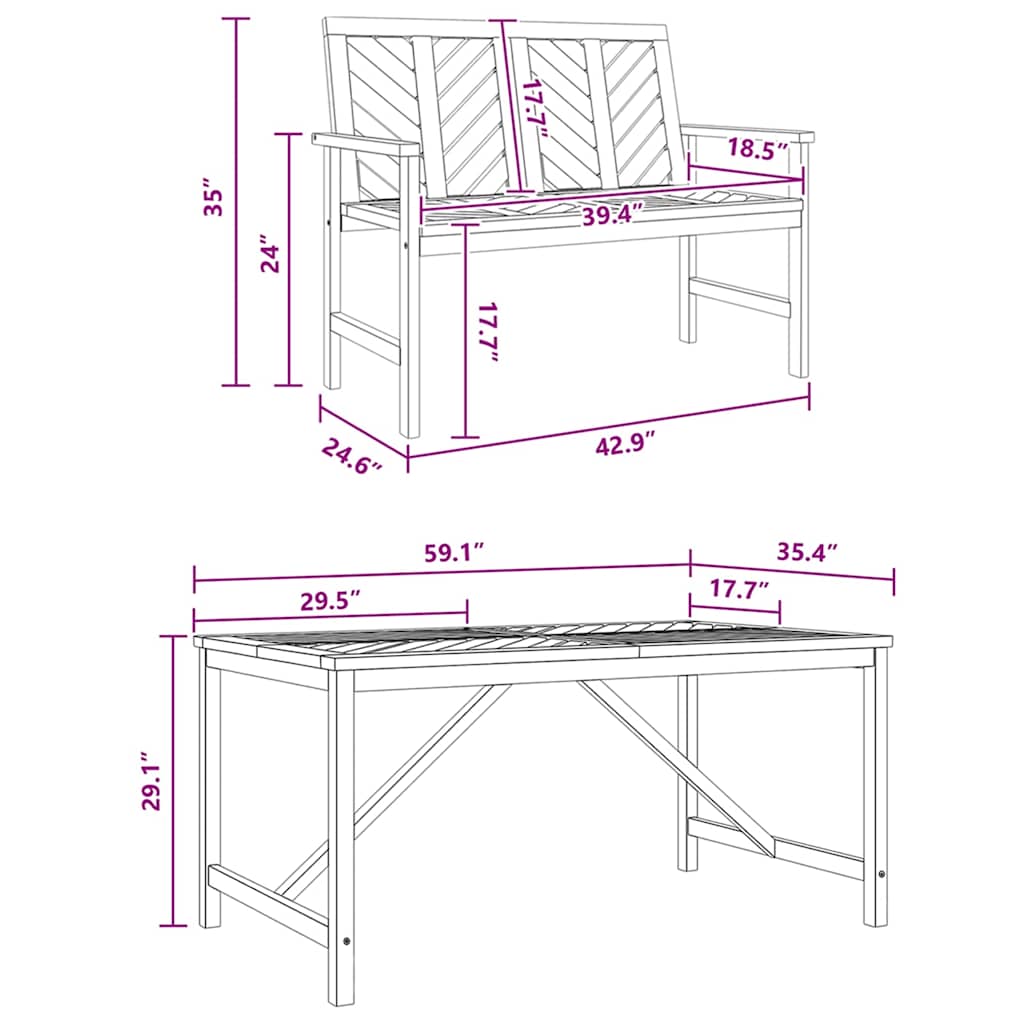 8720845689384_wbg-siz_en_hd_1 vidaXL Garden Dining Set 3 pcs Brown 150 x 90 x 74 cm - Image 11
