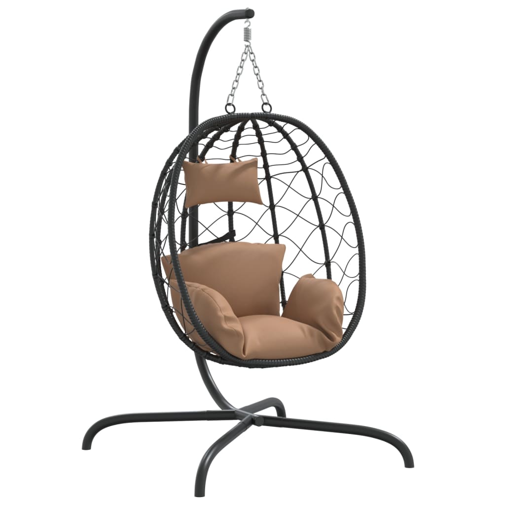 8720845690052_a_en_hd_1 vidaXL Hanging Egg Chair with Cushion Taupe Poly Rattan&Steel - Image 2