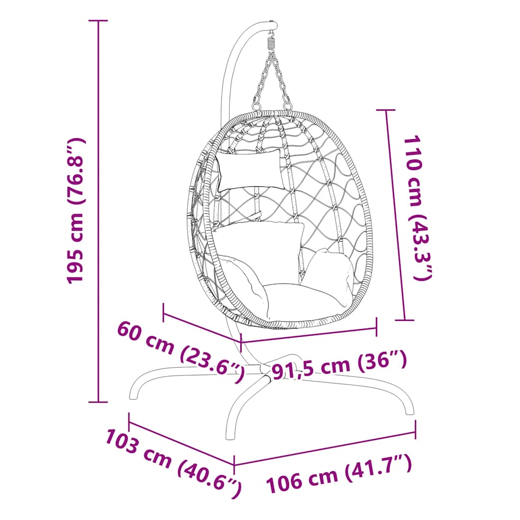 8720845690052_g_en_hd_4 vidaXL Hanging Egg Chair with Cushion Taupe Poly Rattan&Steel - Image 6