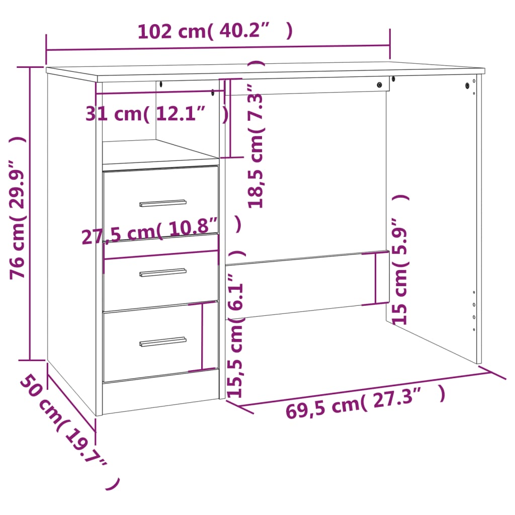 8720845693480_g_en_hd_9 vidaXL Desk with Drawers Concrete Grey 102x50x76 cm Engineered Wood - Image 12