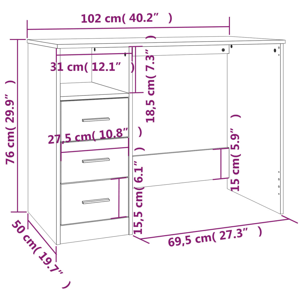 8720845693497_g_en_hd_9 vidaXL Desk with Drawers Smoked Oak 102x50x76 cm Engineered Wood - Image 12