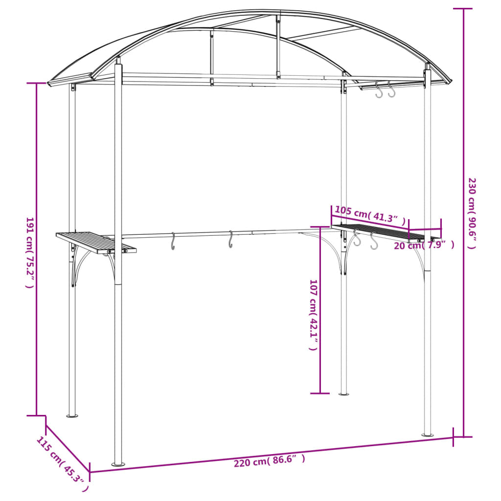 8720845696009_g_en_hd_5 vidaXL BBQ Gazebo with Side Shelves Anthracite 220x115x230 cm Steel - Image 7