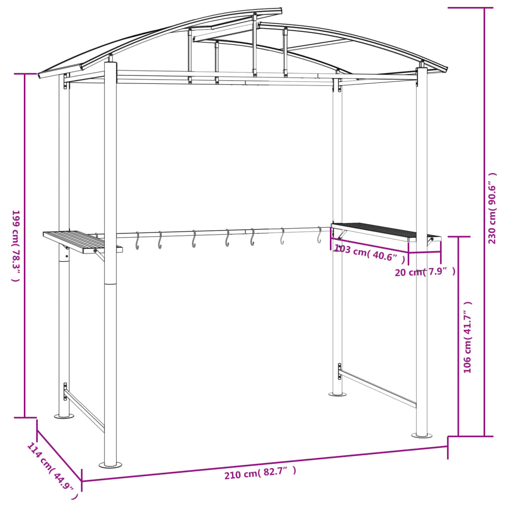 8720845696016_g_en_hd_5 vidaXL BBQ Gazebo with Side Shelves Anthracite 210x114x230 cm Steel - Image 7