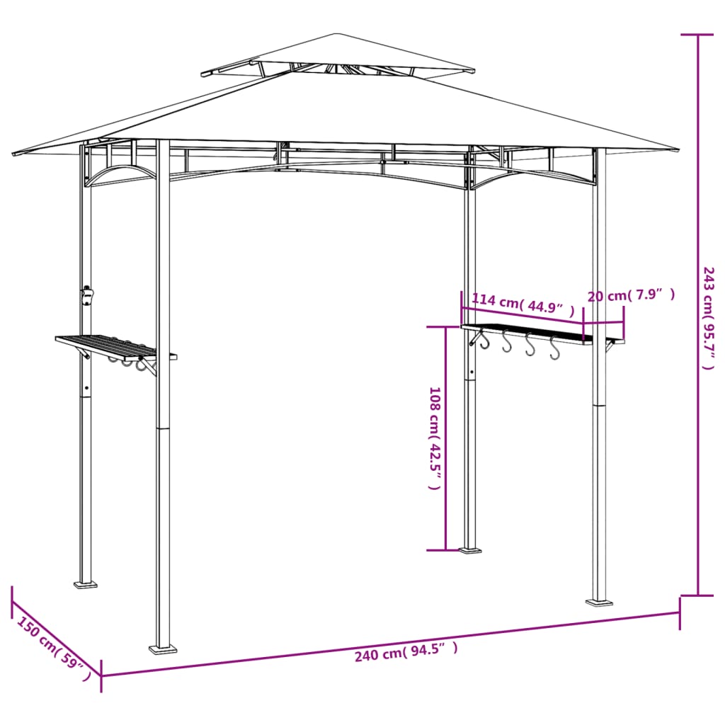 8720845696023_g_en_hd_6 vidaXL BBQ Gazebo with Side Shelves Anthracite 240x150x243 cm Steel - Image 8