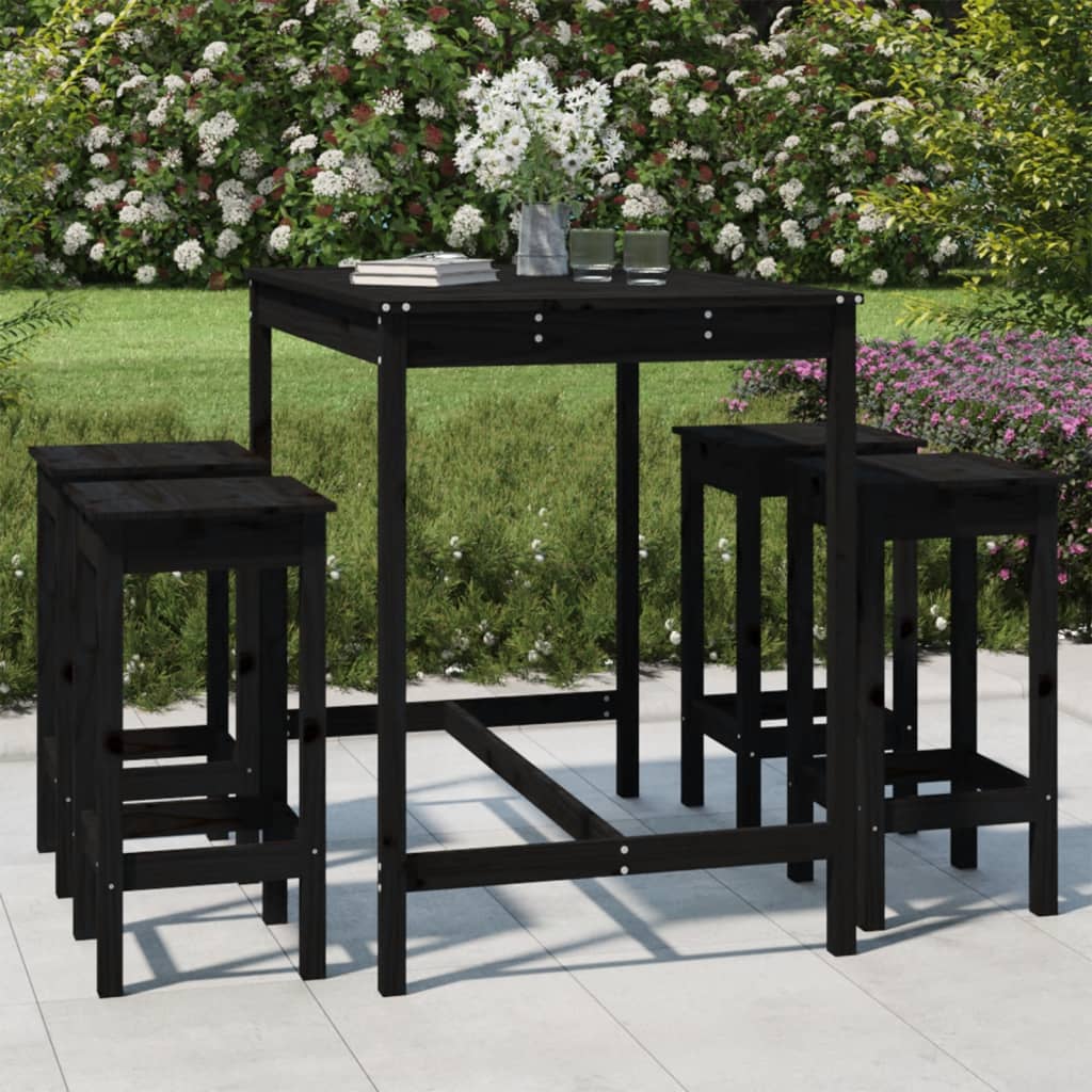 vidaXL 5 Piece Garden Bar Set Black Solid Wood Pine