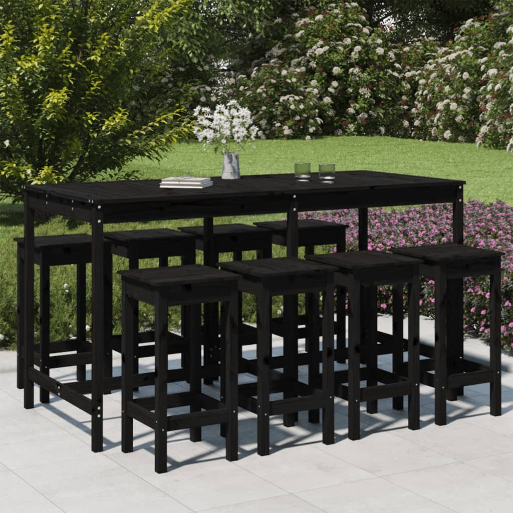 vidaXL 9 Piece Garden Bar Set Black Solid Wood Pine
