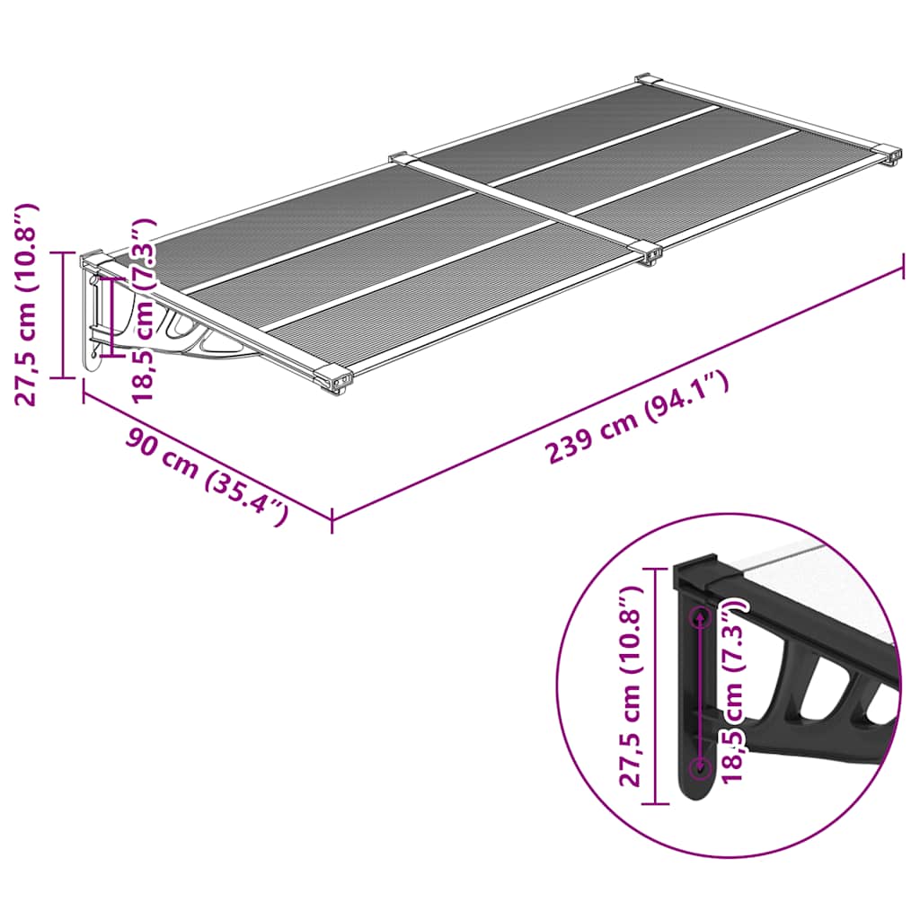 8720845720520_g_en_hd_4 vidaXL Door Canopy Black and Transparent 239x90 cm Polycarbonate - Image 6