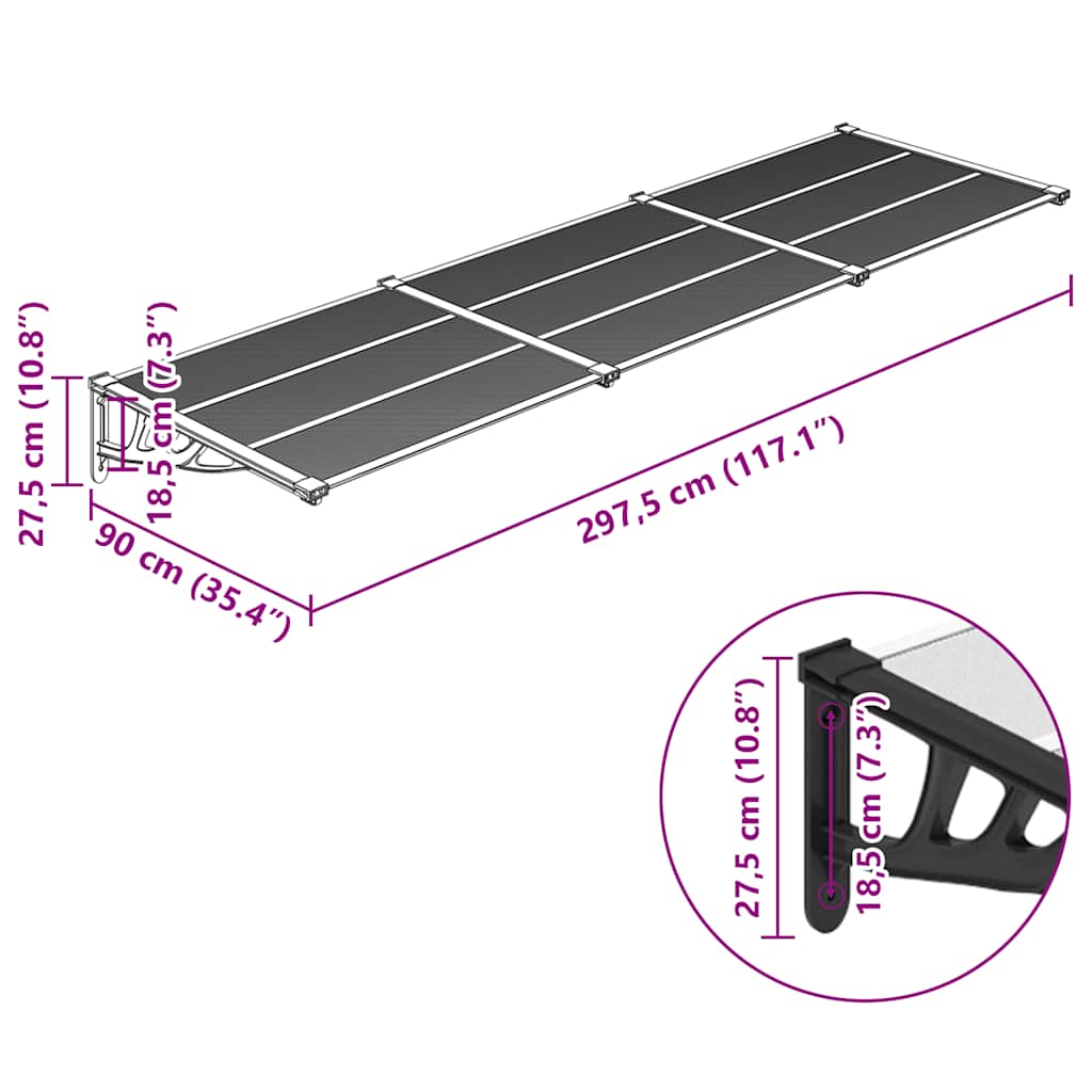 8720845720537_g_en_hd_4 vidaXL Door Canopy Black and Transparent 297.5x90 cm Polycarbonate - Image 6