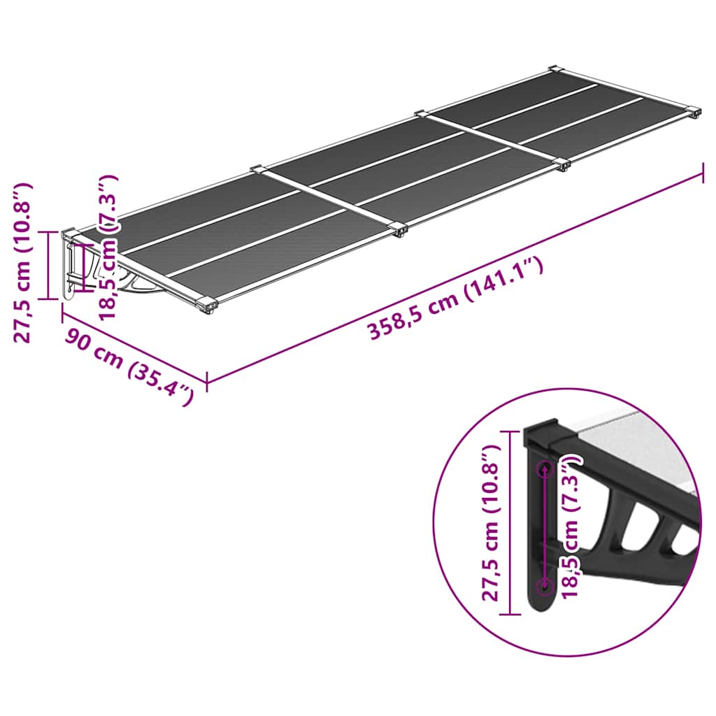 8720845720544_g_en_hd_4 vidaXL Door Canopy Black and Transparent 358.5x90 cm Polycarbonate - Image 6