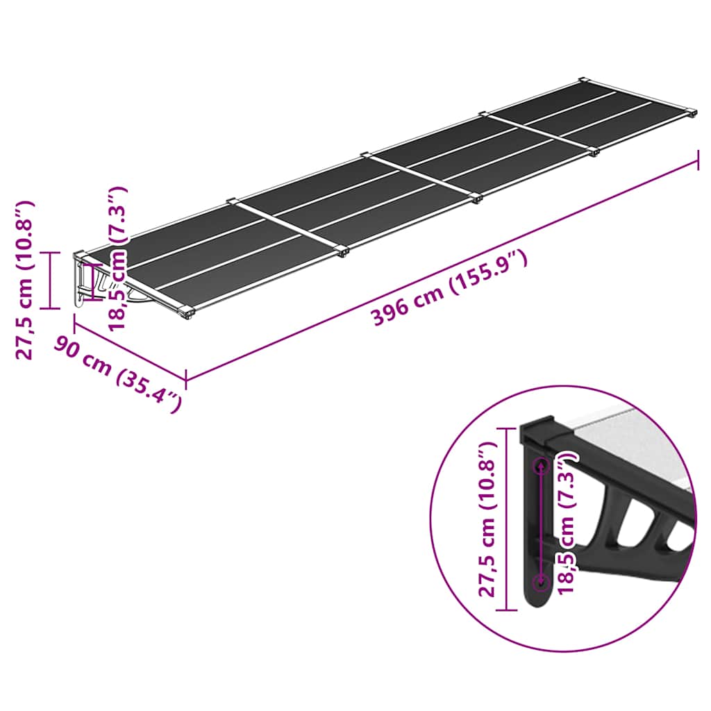8720845720551_g_en_hd_4 vidaXL Door Canopy Black and Transparent 396x90 cm Polycarbonate - Image 6