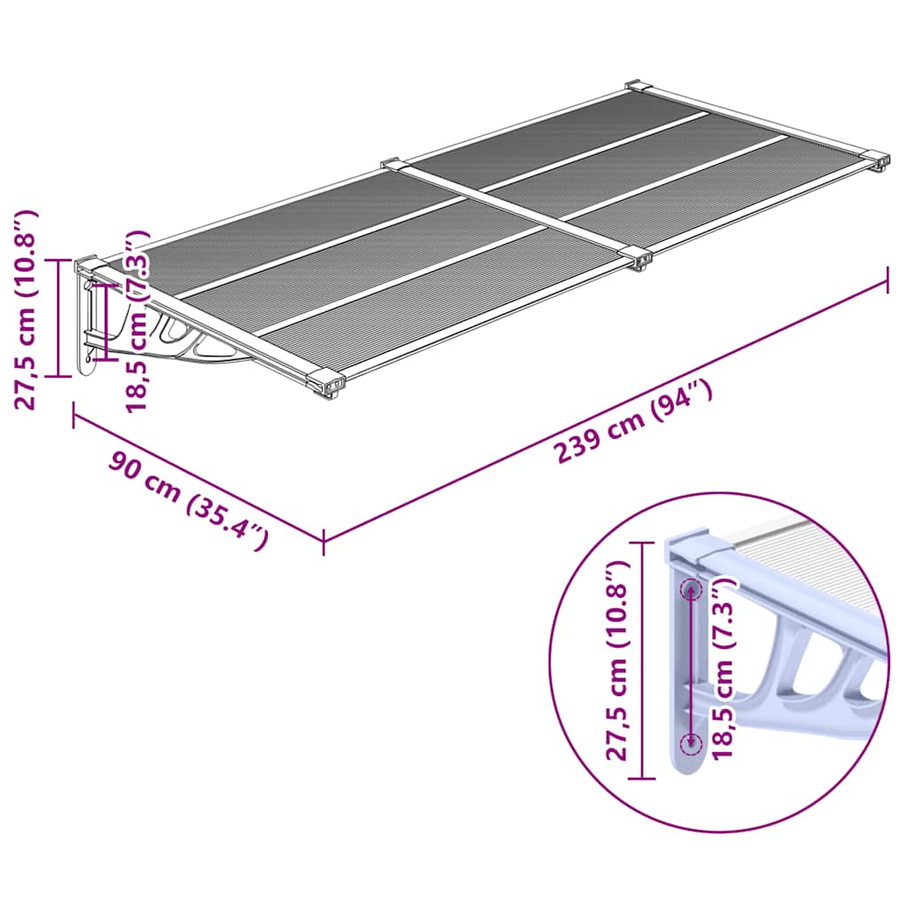 8720845720599_g_en_hd_4 vidaXL Door Canopy Grey and Transparent 239x90 cm Polycarbonate - Image 6