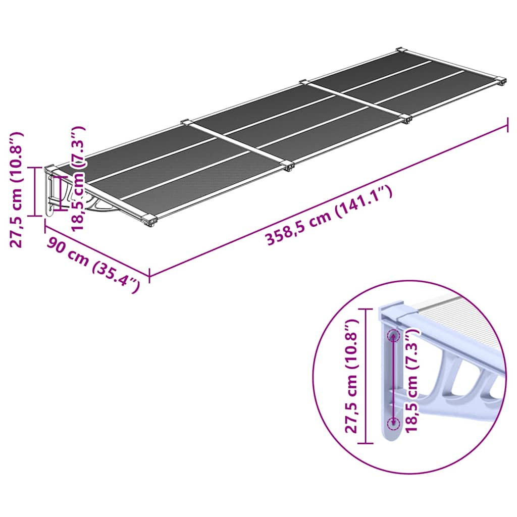 8720845720612_g_en_hd_4 vidaXL Door Canopy Grey and Transparent 358.5x90 cm Polycarbonate - Image 6