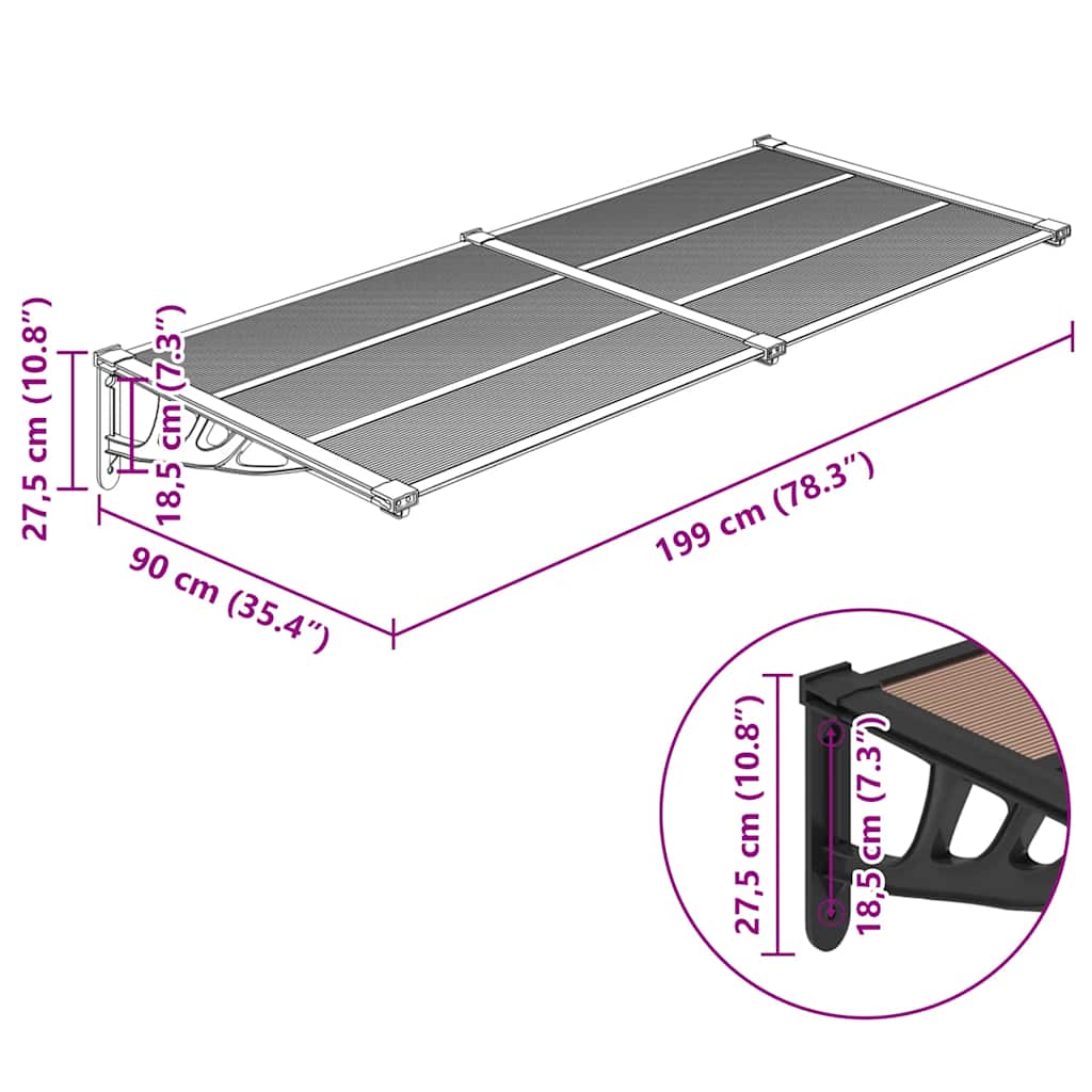 8720845720650_g_en_hd_4 vidaXL Door Canopy Black 199x90 cm Polycarbonate - Image 6