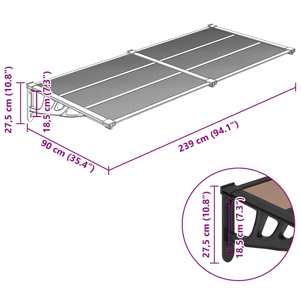 8720845720667_g_en_hd_4 vidaXL Door Canopy Black 239x90 cm Polycarbonate - Image 6