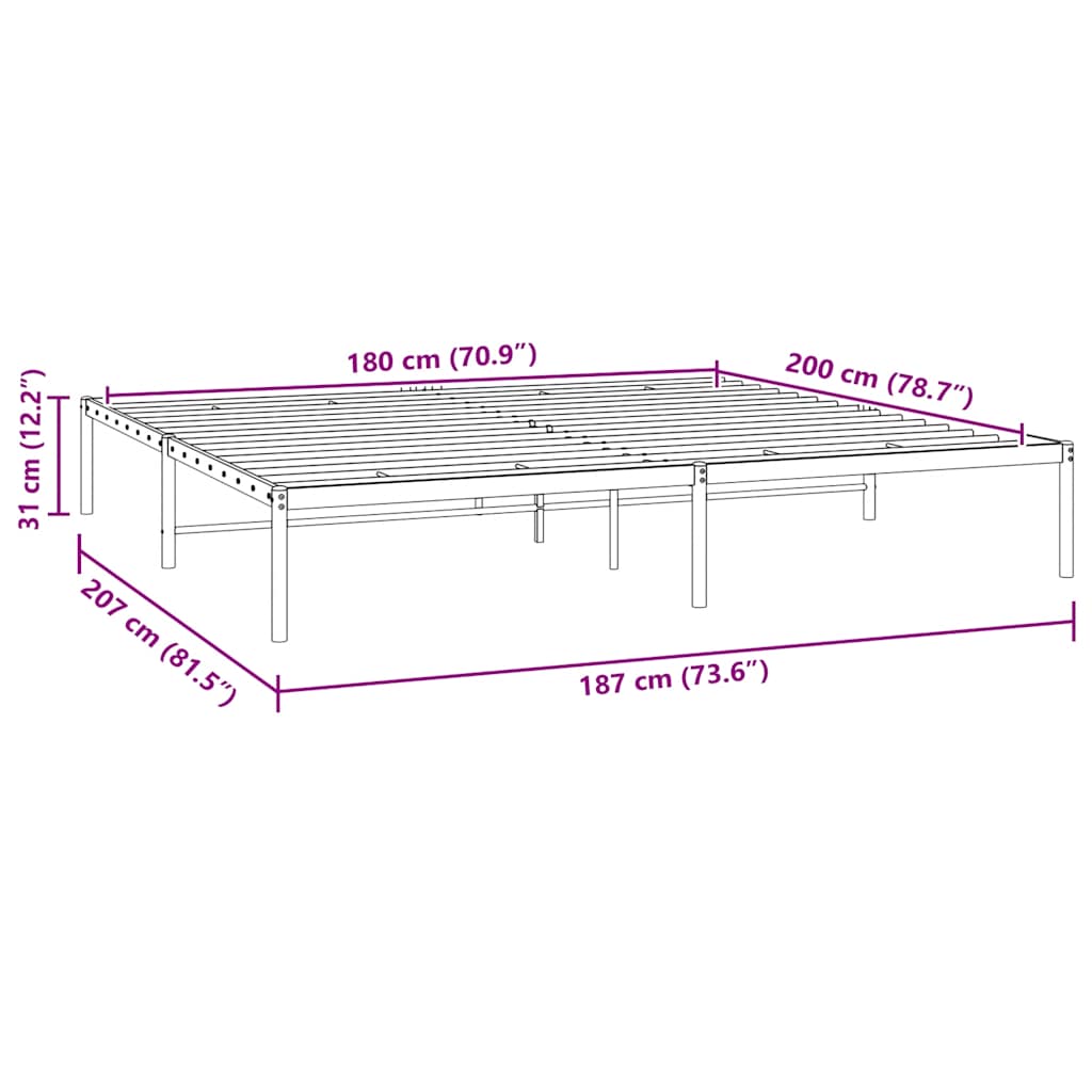 8720845720926_g_en_hd_6 vidaXL Metal Bed Frame without Mattress Black 183x203 cm King - Image 8