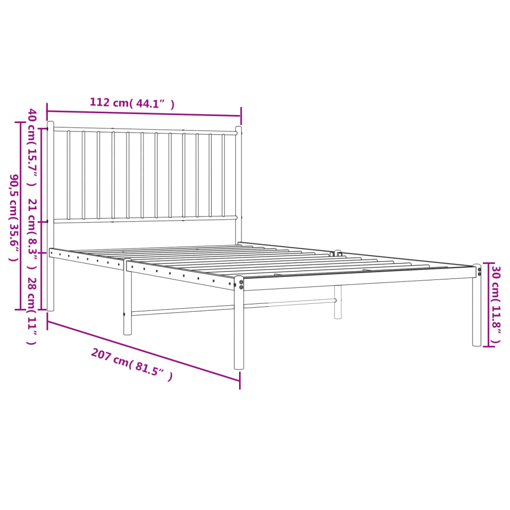8720845721022_g_en_hd_7 vidaXL Metal Bed Frame without Mattress with Headboard Black 107x203 cm King Single - Image 9