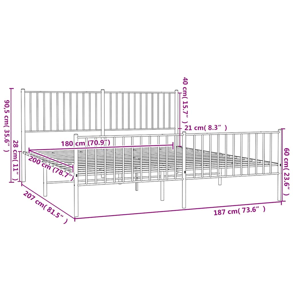8720845721282_g_en_hd_7 vidaXL Metal Bed Frame without Mattress with Footboard Black 183x203 cm King - Image 9