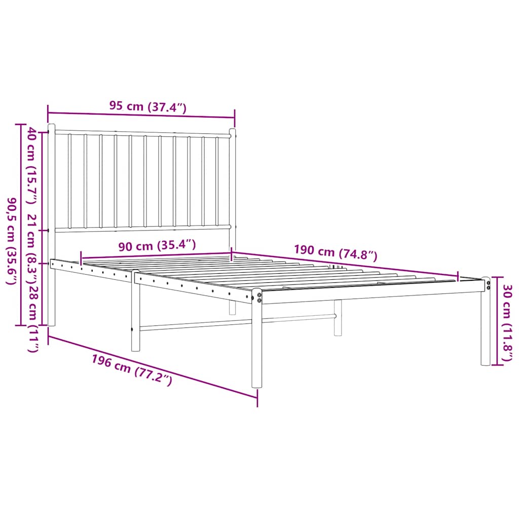 8720845721657_g_en_hd_7 vidaXL Metal Bed Frame without Mattress with Headboard White 90x190 cm - Image 9