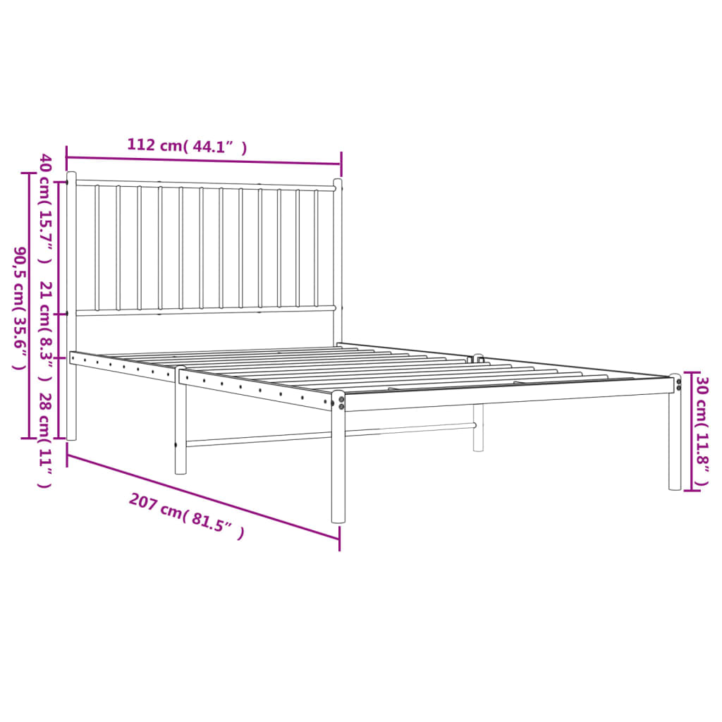 8720845721695_g_en_hd_7 vidaXL Metal Bed Frame without Mattress with Headboard White 107x203 cm King Single - Image 9