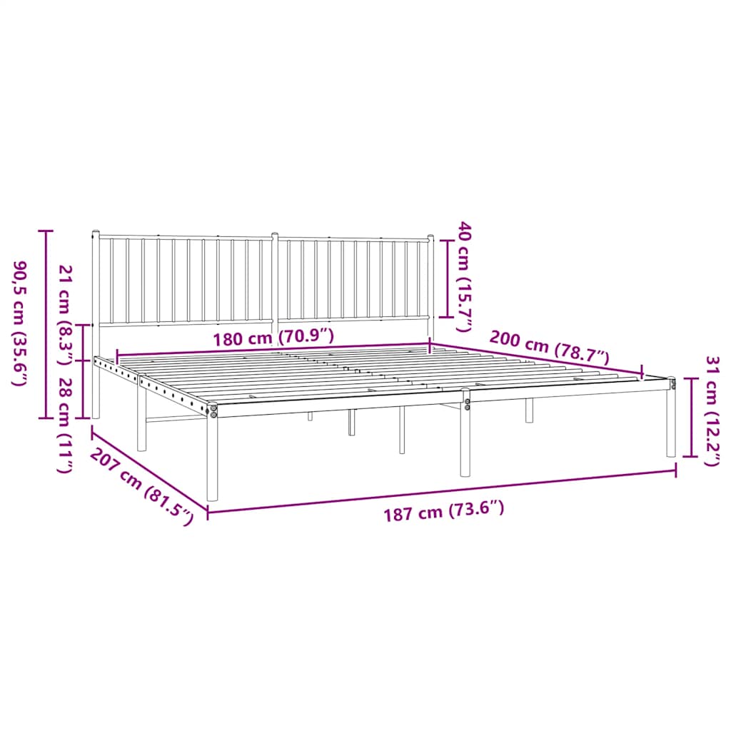 8720845721770_g_en_hd_7 vidaXL Metal Bed Frame without Mattress with Headboard White 183x203 cm King - Image 9