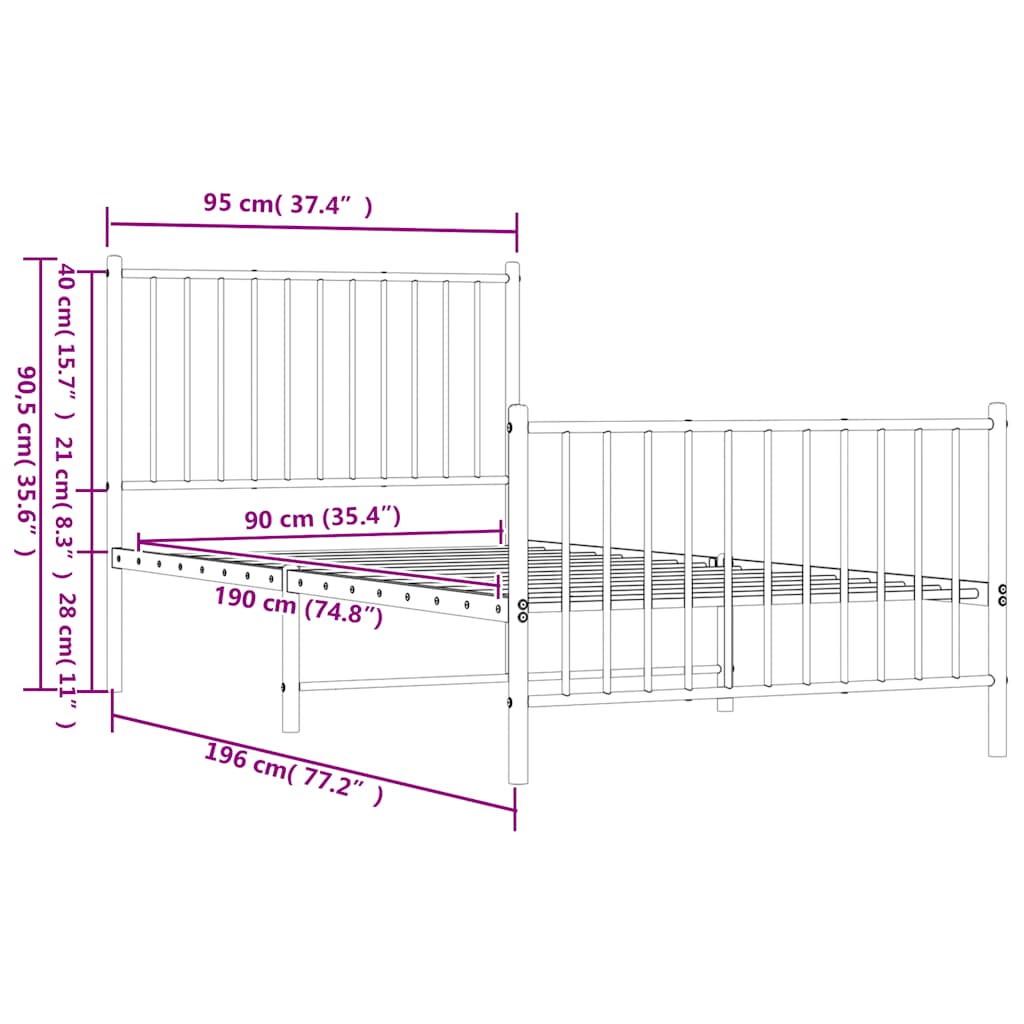 8720845721831_g_en_hd_7 vidaXL Metal Bed Frame without Mattress with Footboard White 90x190 cm - Image 9