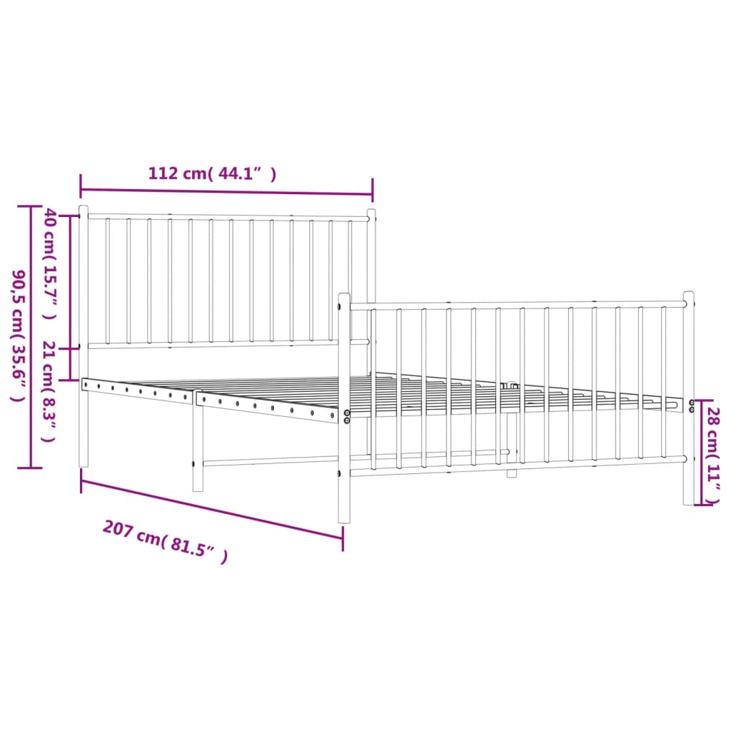 8720845721879_g_en_hd_7 vidaXL Metal Bed Frame without Mattress with Footboard White 107x203 cm King Single - Image 9