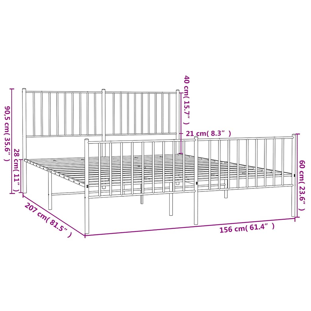 8720845721930_g_en_hd_9 vidaXL Metal Bed Frame without Mattress with Footboard White 150x200 cm - Image 11