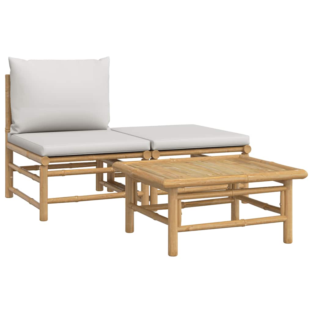 8720845725396_a_en_hd_1 vidaXL 3 Piece Garden Lounge Set with Light Grey Cushions Bamboo - Image 2