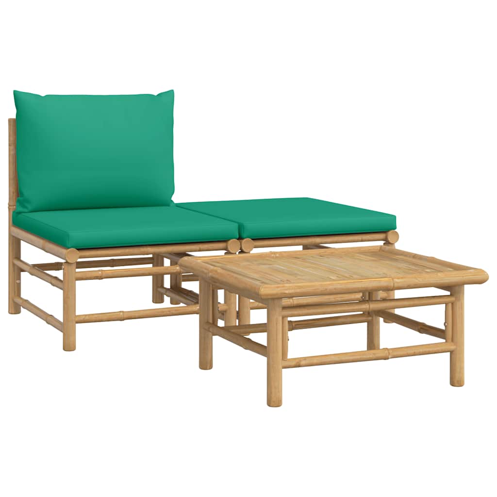 8720845725549_a_en_hd_1 vidaXL 3 Piece Garden Lounge Set with Green Cushions Bamboo - Image 2