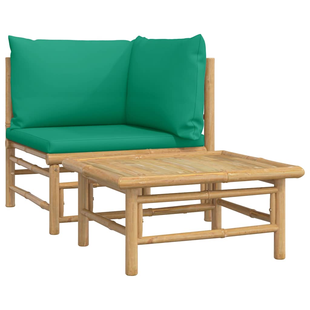 8720845725563_a_en_hd_1 vidaXL 2 Piece Garden Lounge Set with Green Cushions Bamboo - Image 2