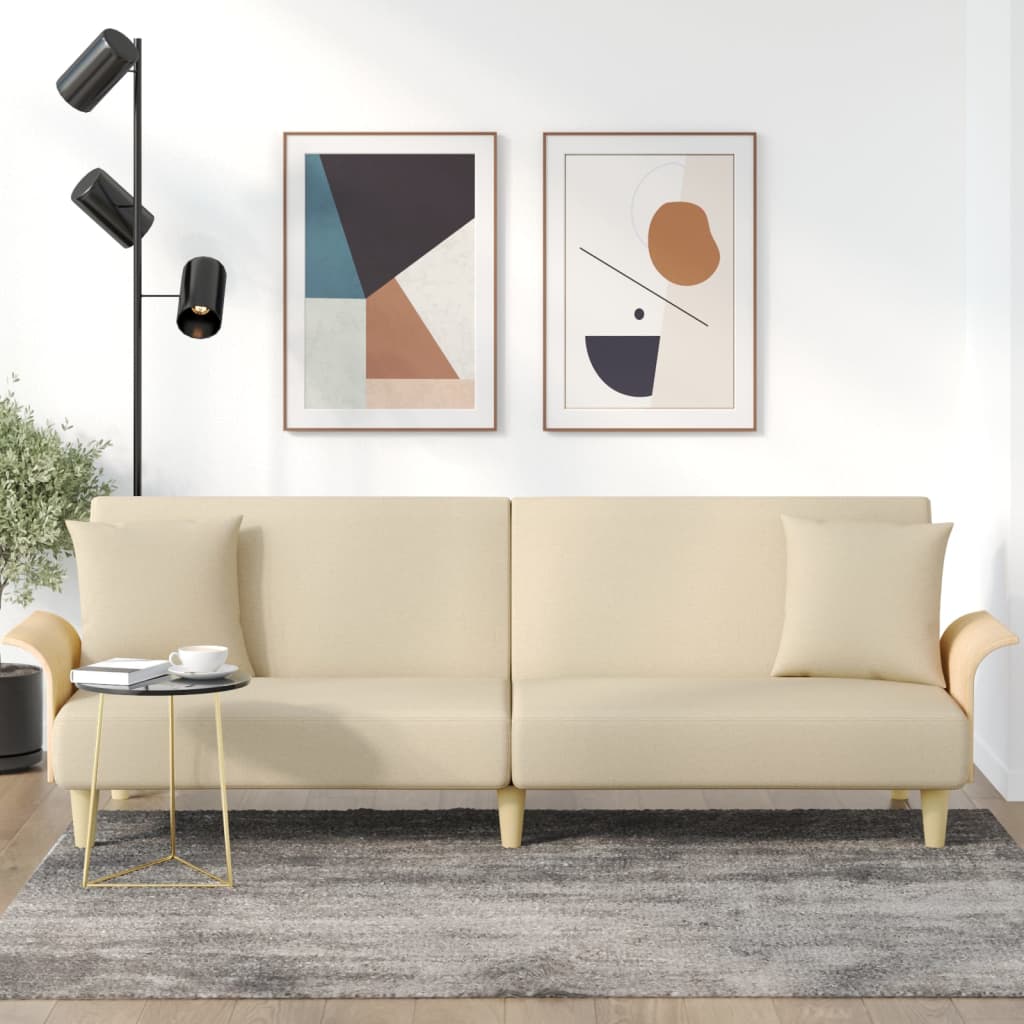 vidaXL Sofa Bed with Armrests Cream Fabric