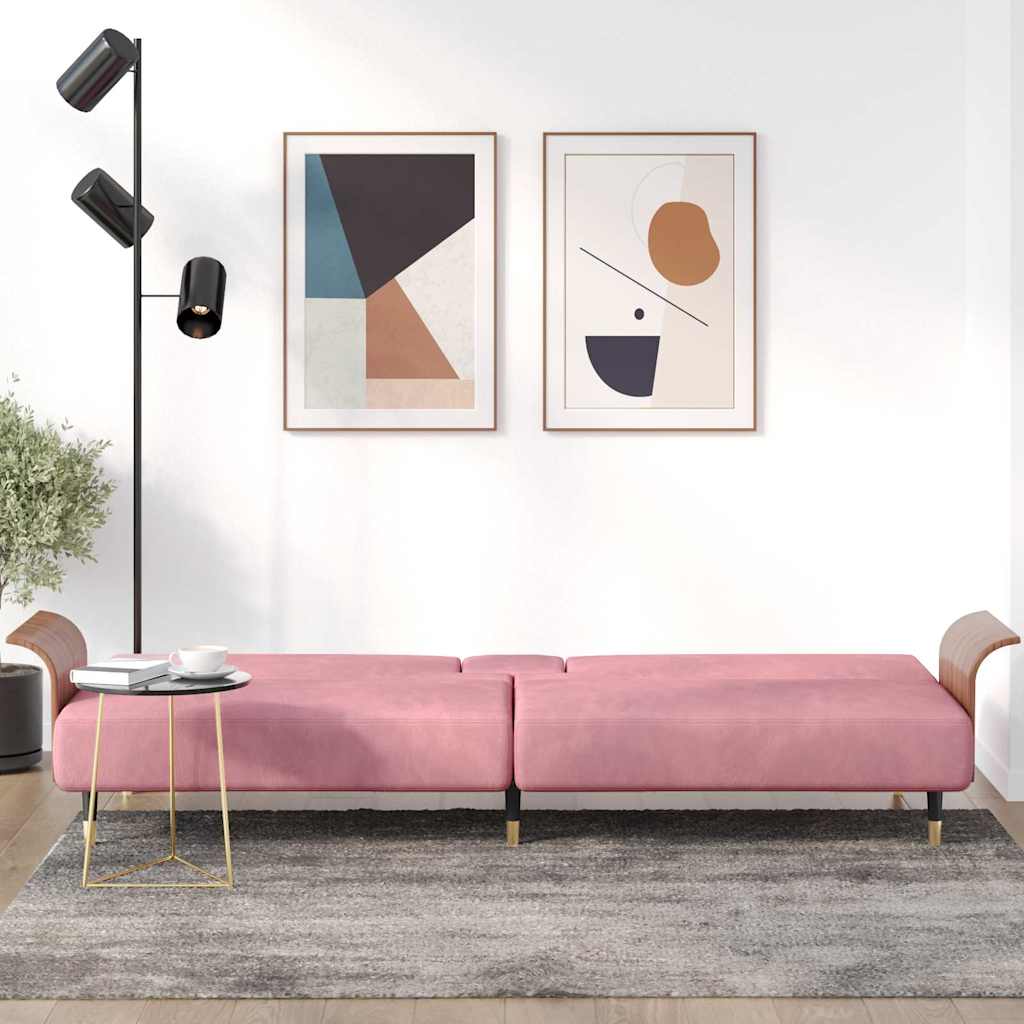 8720845733513_g_en_hd_1 vidaXL Sofa Bed with Cup Holders Pink Velvet - Image 3