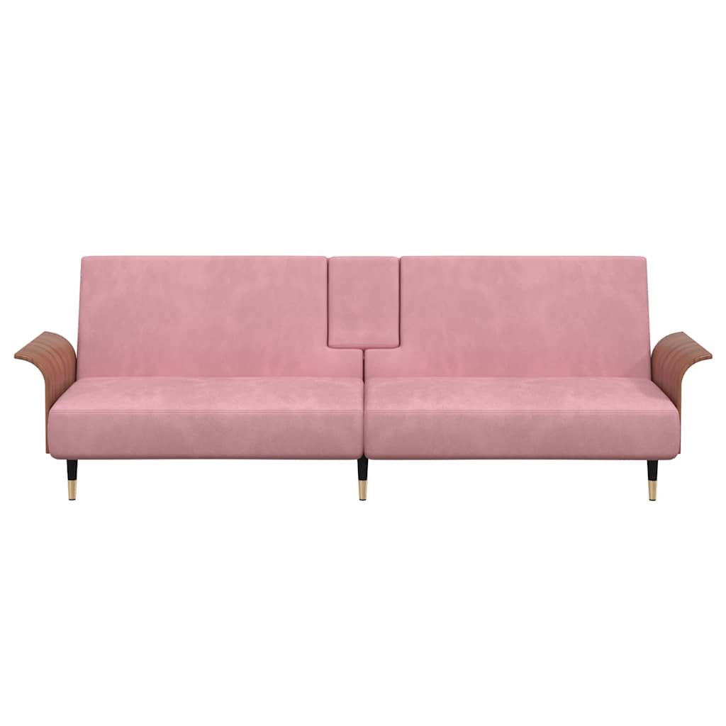 8720845733513_g_en_hd_2 vidaXL Sofa Bed with Cup Holders Pink Velvet - Image 4