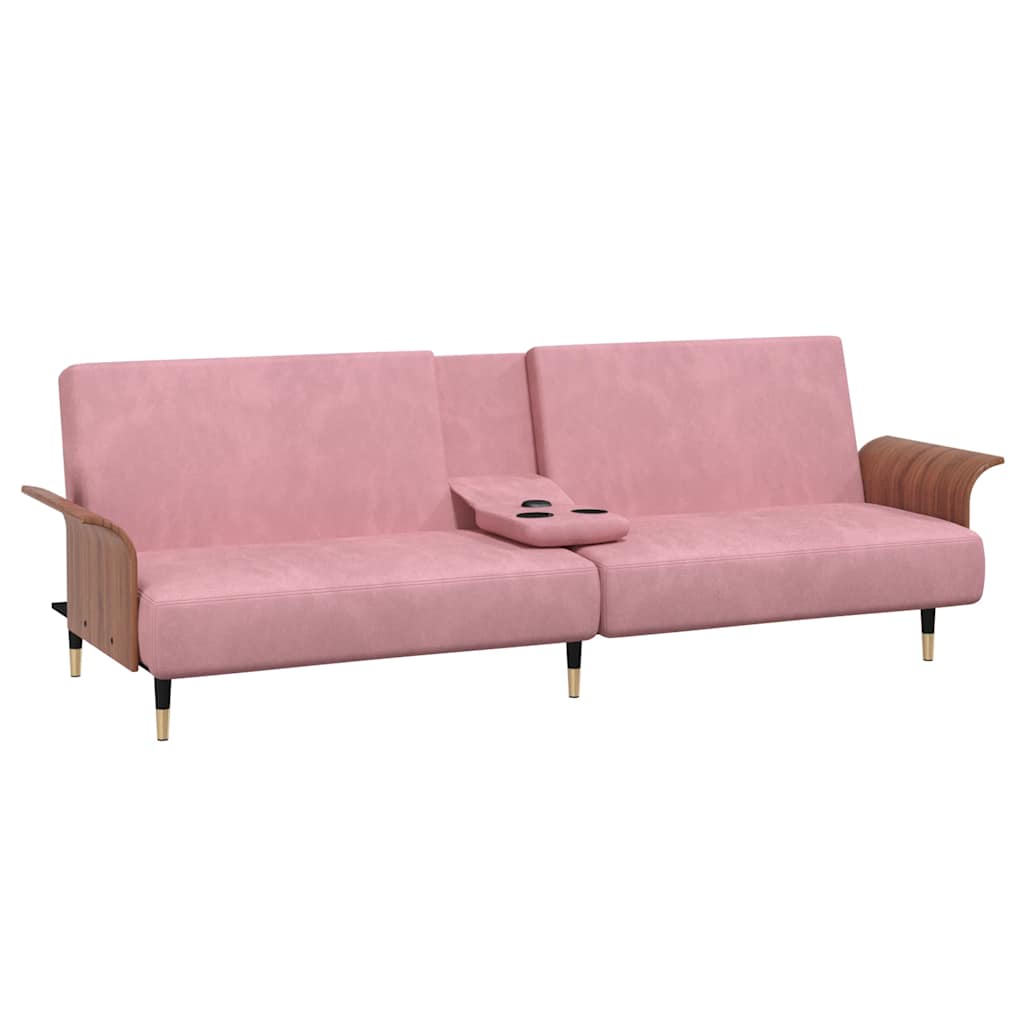 8720845733513_g_en_hd_3 vidaXL Sofa Bed with Cup Holders Pink Velvet - Image 5