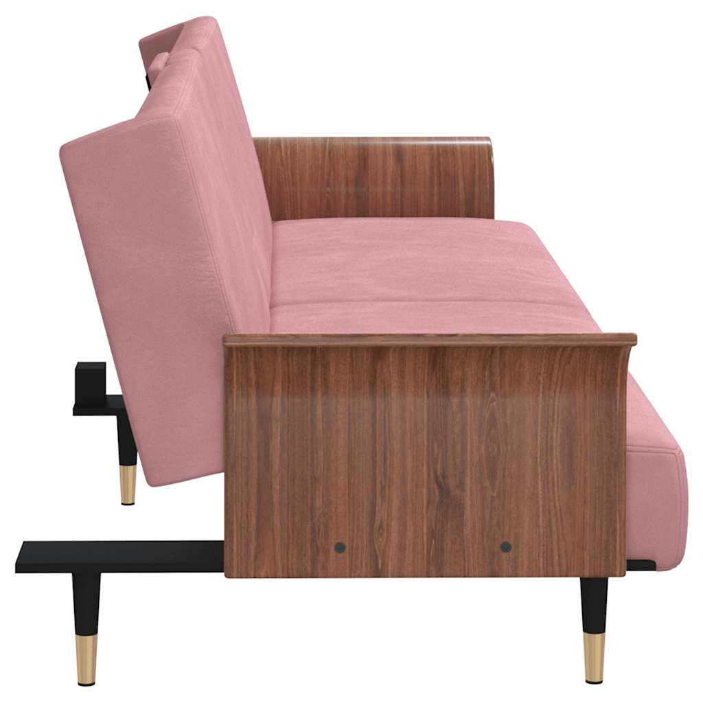 8720845733513_g_en_hd_4 vidaXL Sofa Bed with Cup Holders Pink Velvet - Image 6