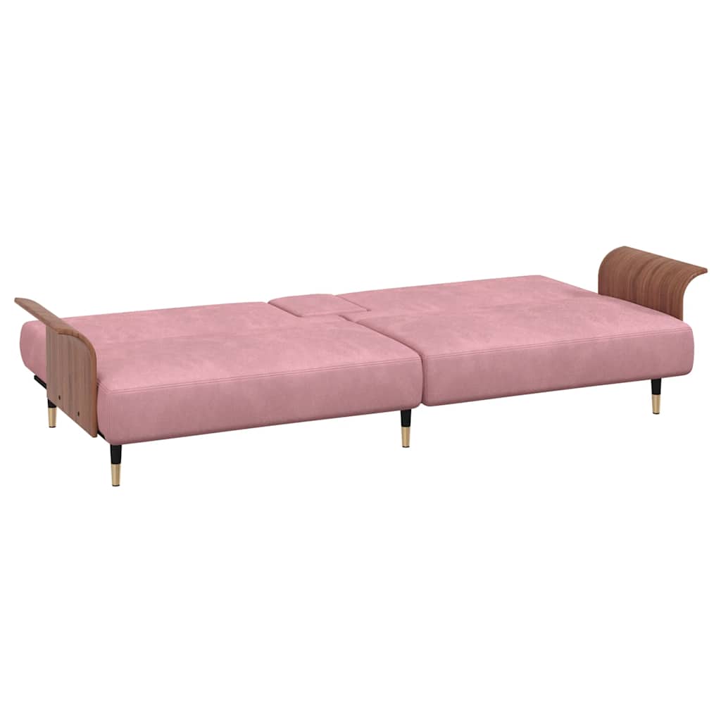 8720845733513_g_en_hd_6 vidaXL Sofa Bed with Cup Holders Pink Velvet - Image 8