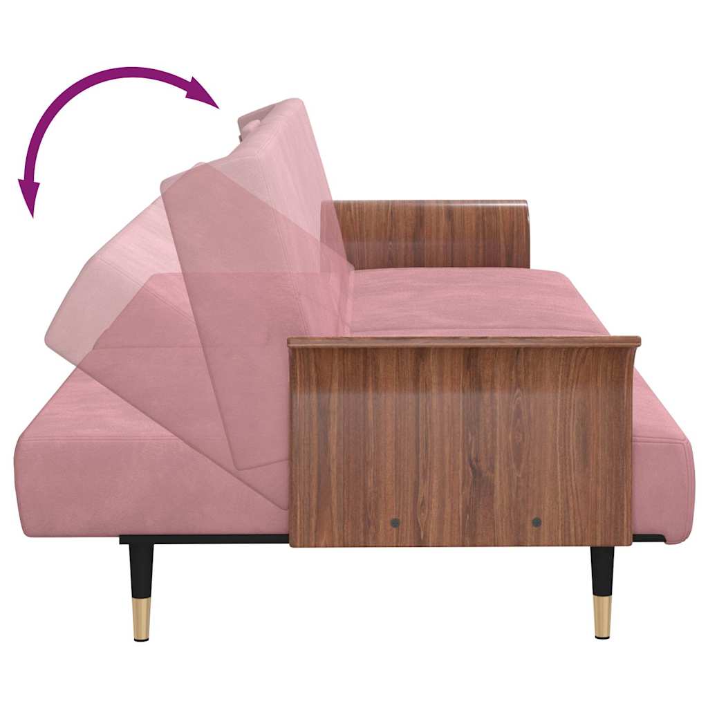 8720845733513_g_en_hd_7 vidaXL Sofa Bed with Cup Holders Pink Velvet - Image 9