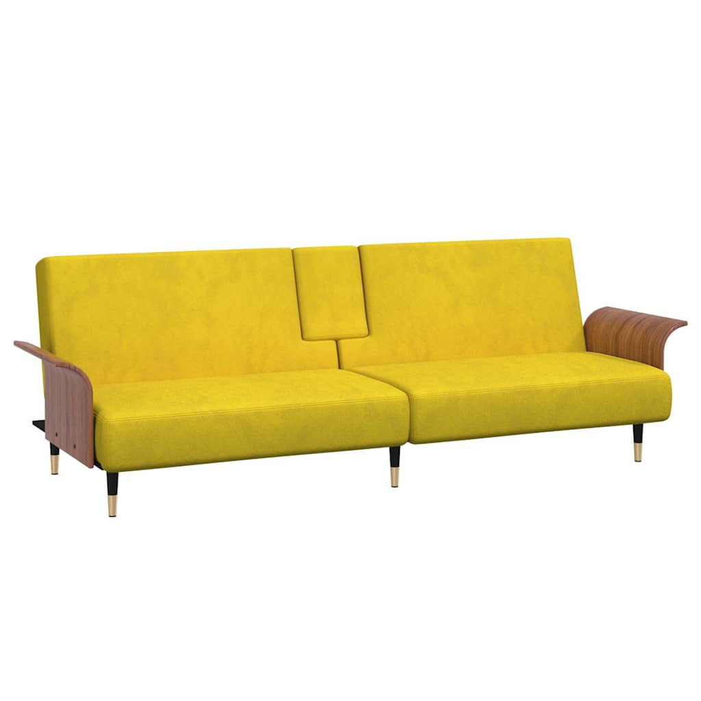 8720845733537_a_en_hd_1 vidaXL Sofa Bed with Cup Holders Yellow Velvet - Image 2