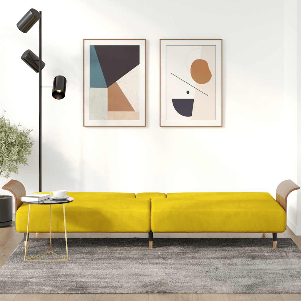 8720845733537_g_en_hd_1 vidaXL Sofa Bed with Cup Holders Yellow Velvet - Image 3