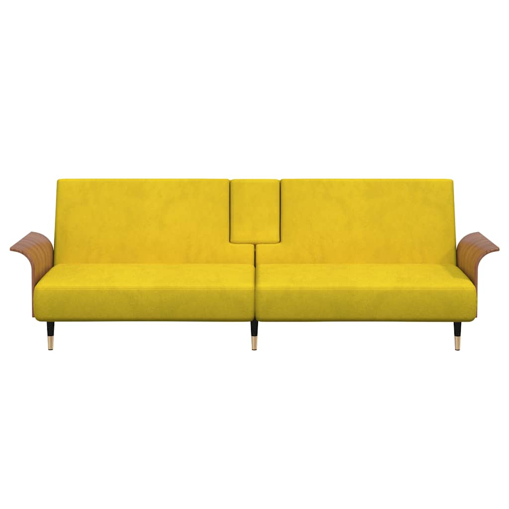 8720845733537_g_en_hd_2 vidaXL Sofa Bed with Cup Holders Yellow Velvet - Image 4