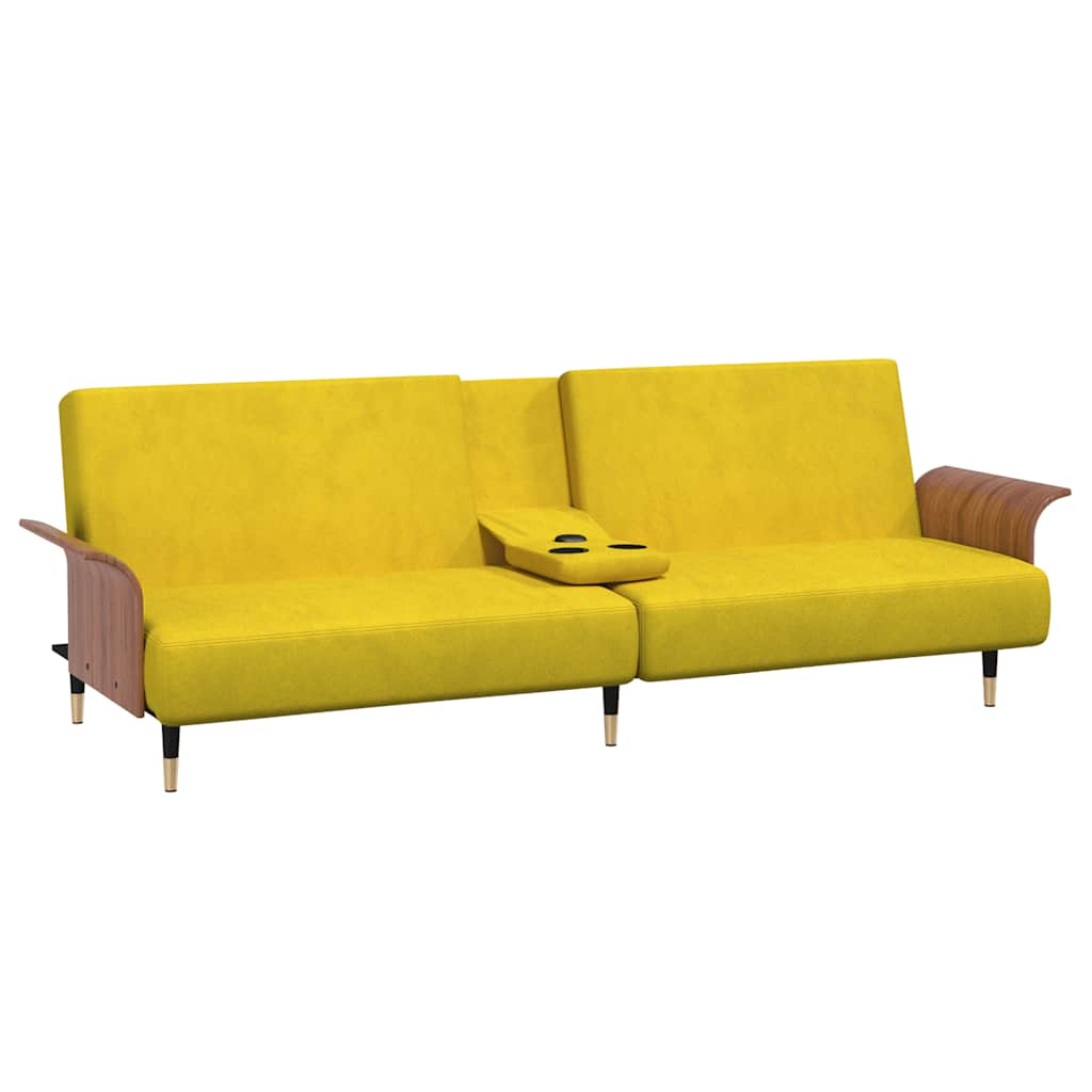8720845733537_g_en_hd_3 vidaXL Sofa Bed with Cup Holders Yellow Velvet - Image 5