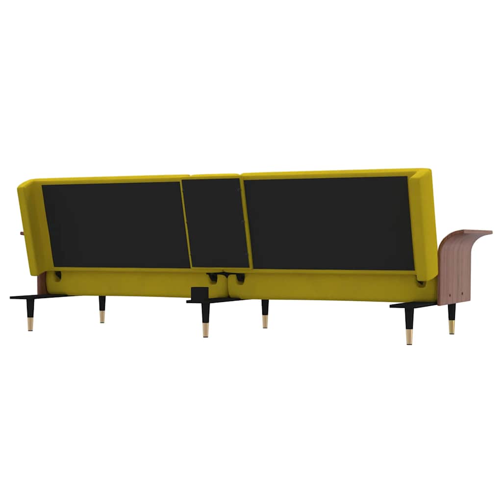 8720845733537_g_en_hd_5 vidaXL Sofa Bed with Cup Holders Yellow Velvet - Image 7