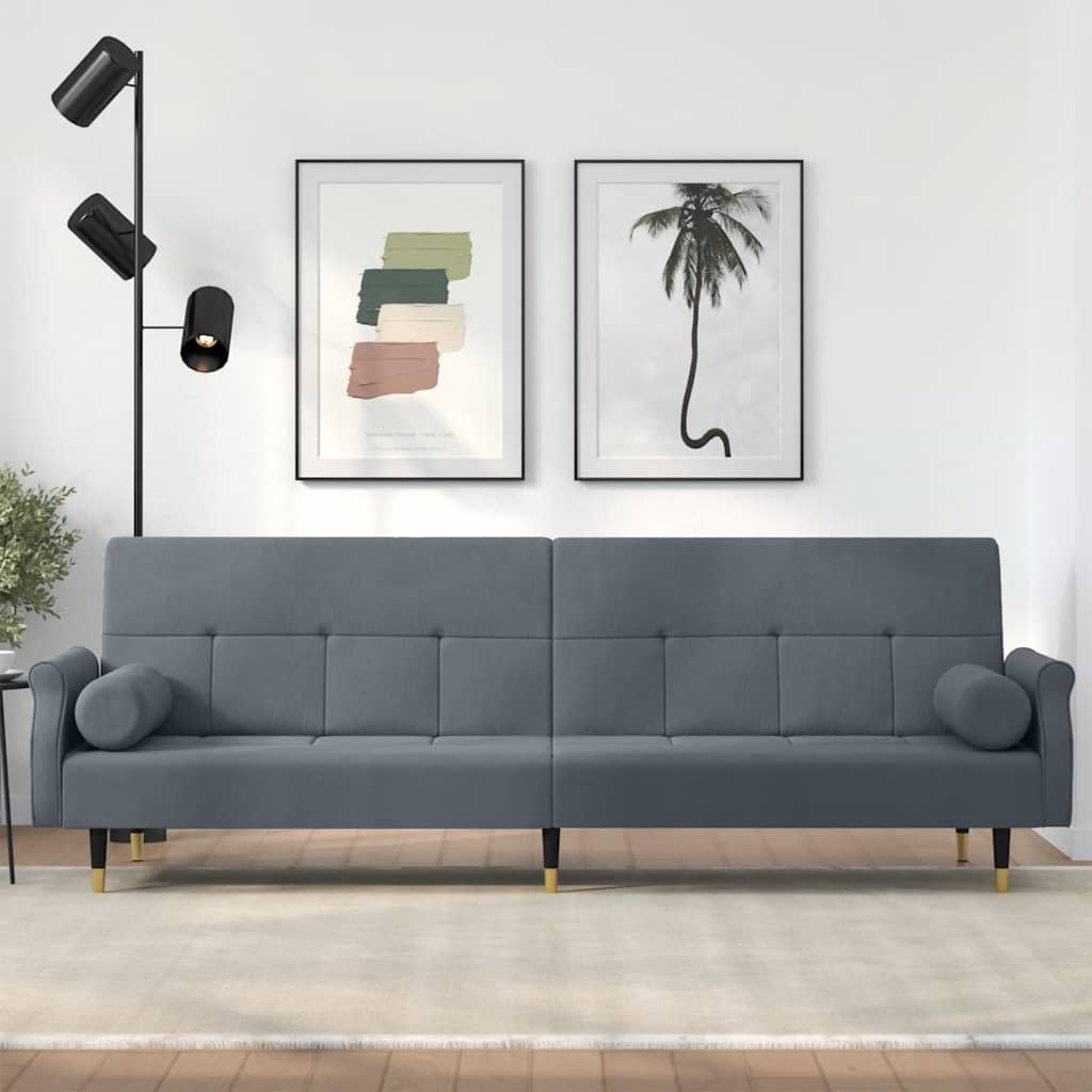 vidaXL Sofa Bed with Cushions Dark Grey Velvet